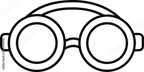 swim goggles dual lenses with strap line behind line art vector illustration on transparent background