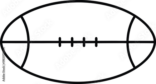 rugby ball oval with stitched seam line line art vector illustration on transparent background