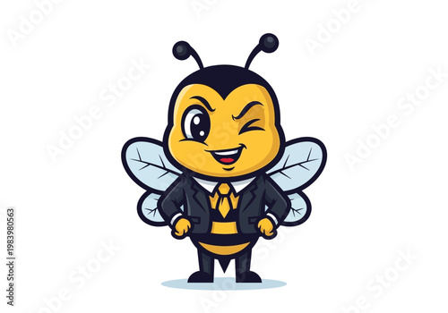 Mischievous Cute Bee Winking Playfully: Cheeky Flat Illustration Design