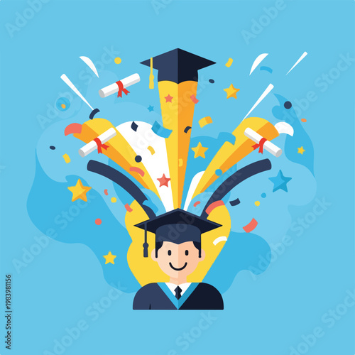 Obraz na plátně Graduate in cap and gown smiling.
