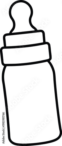 baby bottle bottle with nipple ring and label line art vector illustration on transparent background