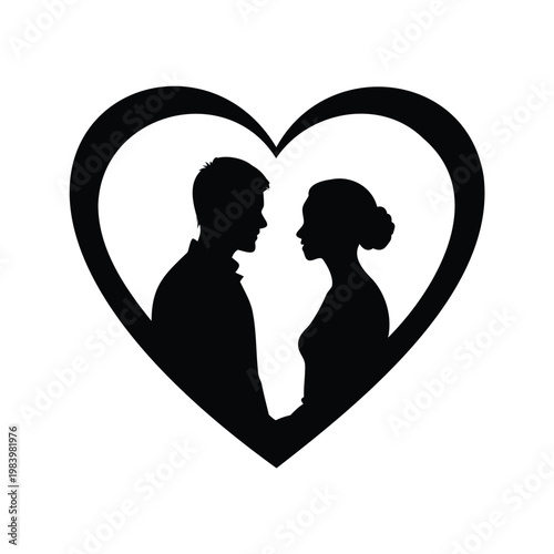 couple in love with heart shape silhouette vector illustration, love silhouette vector illustration