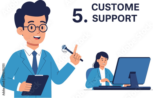 Customer support team assists clients with issues at office desk.