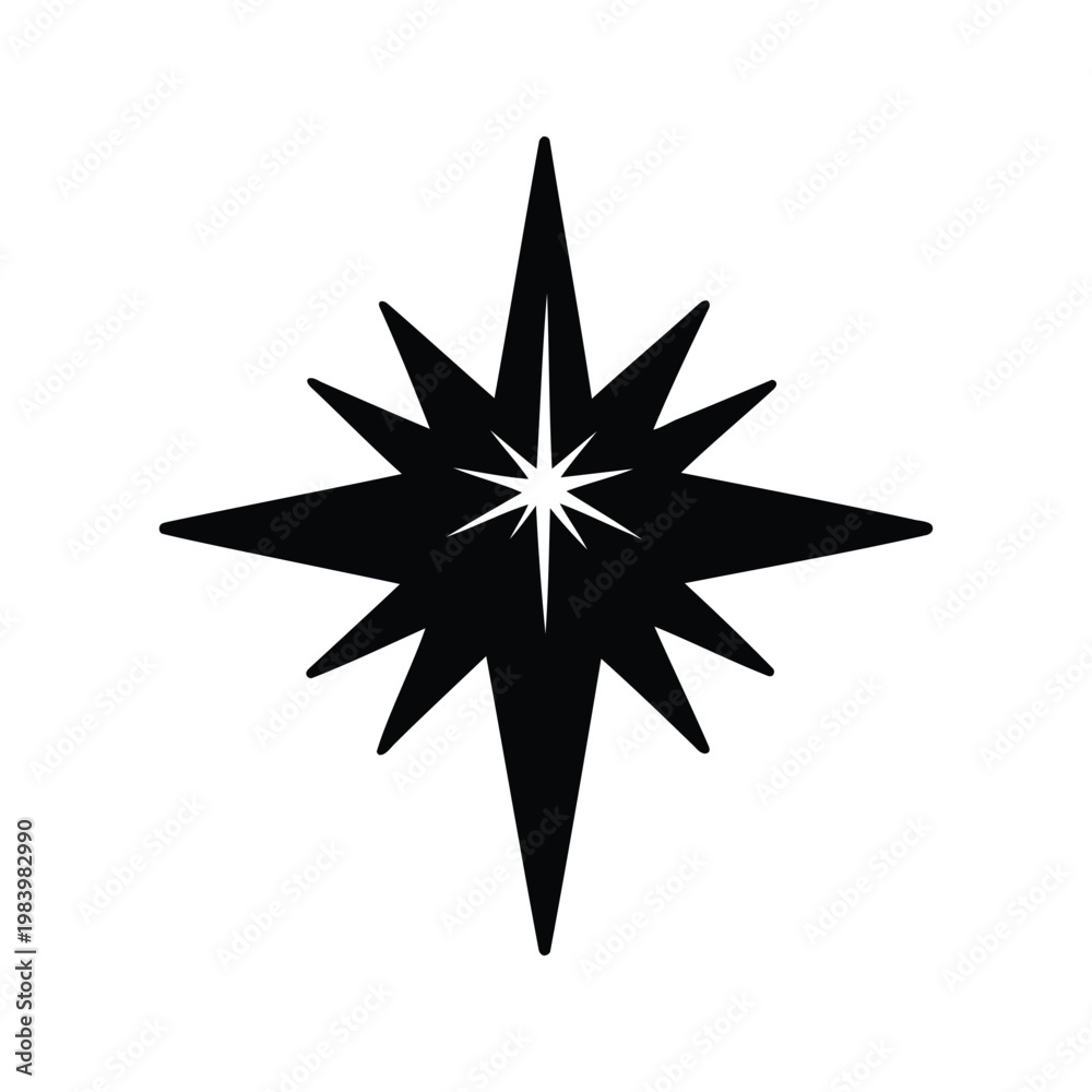 Fototapeta premium Black and white starburst silhouette vector illustration design, christmas star shining bright silhouette vector illustration