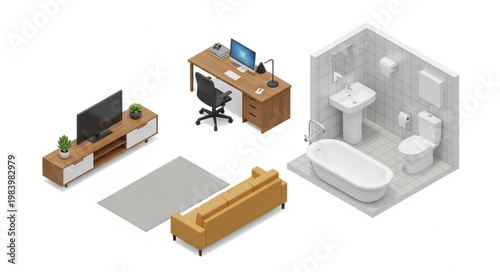 Isometric Home Interior Furniture and Fixtures Collection.