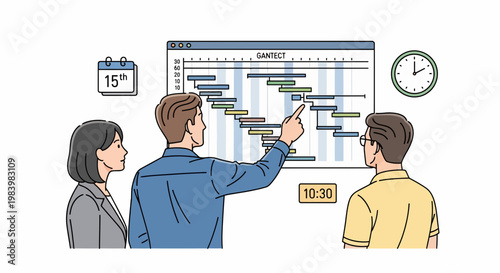 Business colleagues engaged in team brainstorming with a project timeline