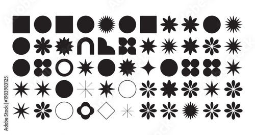 Modern y2k aesthetic geometric shapes and minimalist graphic elements for branding and poster composition.