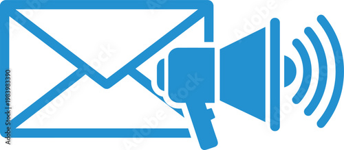 Email marketing communication and megaphone broadcasting with sound waves symbol, digital promotion message icon.