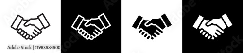 Hand Shake Line And Glyph Icon In Black White Background    