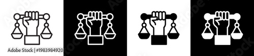 Civil Rights Line And Glyph Icon In Black White Background    