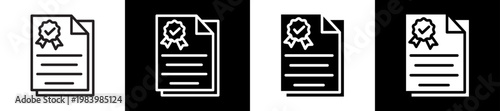 Accreditation Line And Glyph Icon In Black White Background    