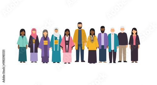 Diverse group of people standing together in unity and harmony with different ethnicities and ages