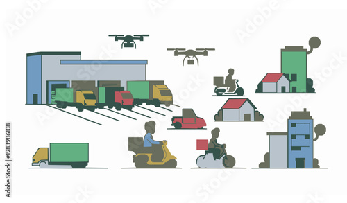 Online shopping delivery network courier logistics cartoon vector