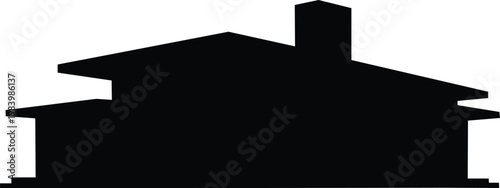 Abstract black house icon silhouette isolated on white with a red motion flash and smoke flame animation opening like a movie curtain