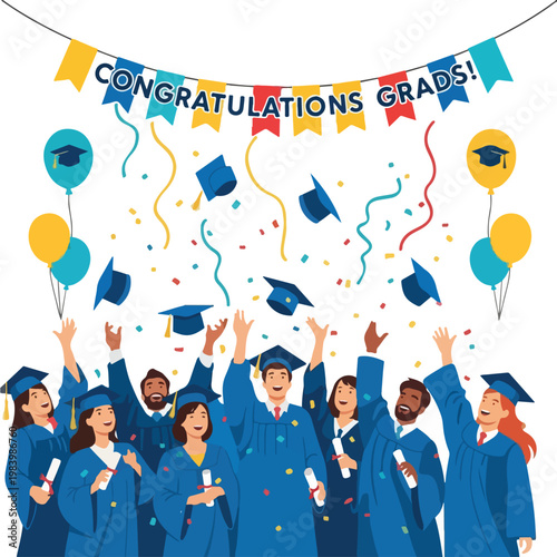 Group of young adults celebrating graduation.