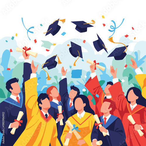 Graduates Celebrating with Confetti and Hats.