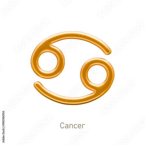 Cancer golden zodiac sign on white background. Luxury star sign for astrology horoscope prediction. Glossy zodiac symbol. 3D realistic gold design of horoscope constellation vector illustration