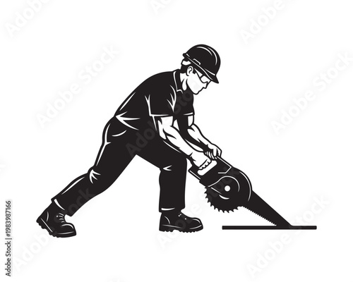 construction worker silhouette, worker cutting with saw vector, saw cutting silhouette, builder using saw vector illustration, construction laborer saw silhouette, carpenter saw silhouette vector