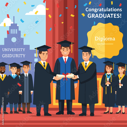 Group of young graduates in caps.