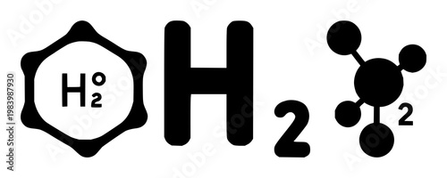 Hydrogen molecule icon set with solid black icon on white background featuring chemical, scientific, molecular with green hydrogen and energy
