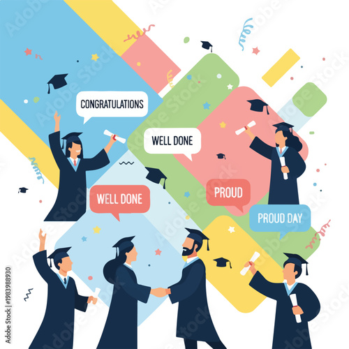 Graduates in caps and gowns celebrating.