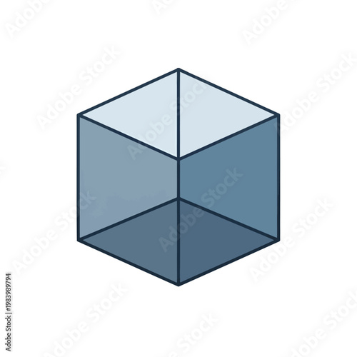 A simple geometric cube shape with shaded sides and edges