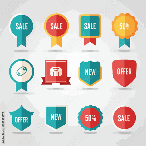 Colorful sale and offer badges.