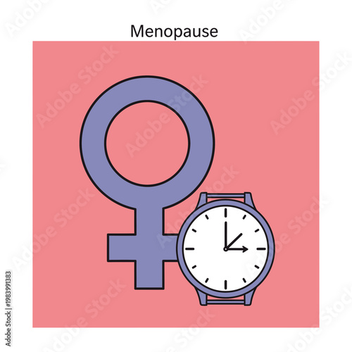 Menopause Vector Illustration with Female Gender Symbol and Watch