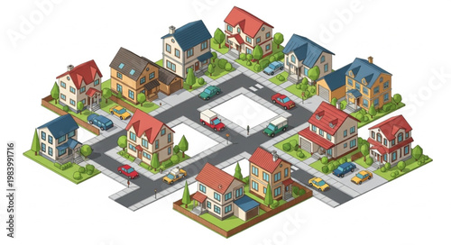 Isometric Neighborhood Houses and Streets.