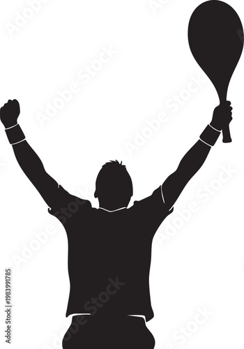 A black vector illustration of a person silhouette with arms raised in a dance pose, representing a business person or family member in an outline style
