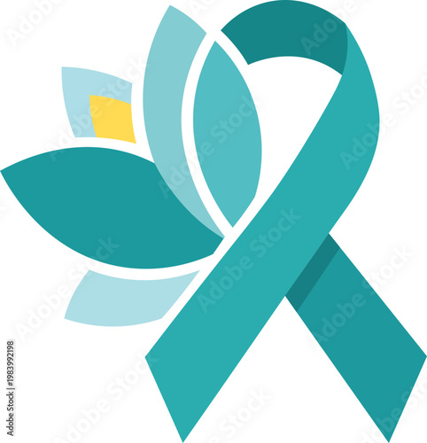 Teal Awareness Ribbon with Lotus Flower