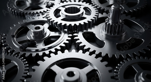 A close-up of interlocking metal gears