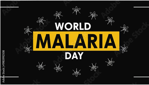 World Malaria Day typography poster displays awareness message with mosquito icons in flat design