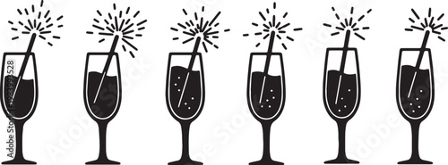 Solid Black Champagne Glass Sparkler Toast Shapes