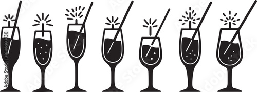 Solid Black Champagne Glass Sparkler Toast Shapes