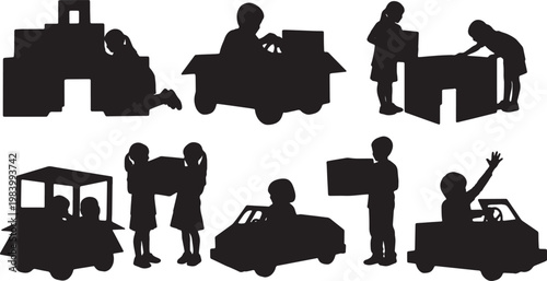 Children Playing with Cardboard Boxes