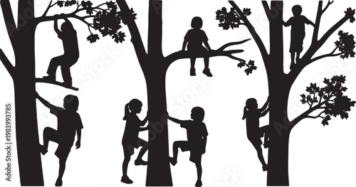 Kids Climbing Trees and Sitting on Branches
