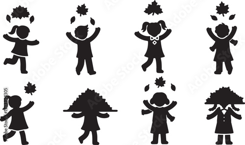 Children Playing in Autumn Leaves