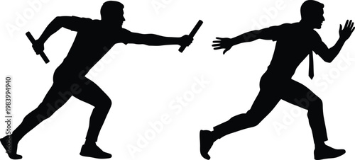 Relay race illustration symbolizing teamwork, competition, and business success with athletes passing the baton