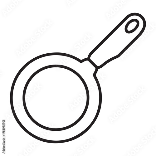 A black line drawing of a frying pan
