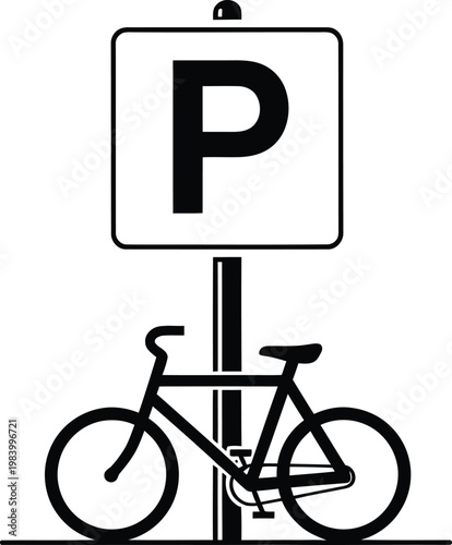Parking sign with bicycle silhouette a clear indication of designated bike parking area