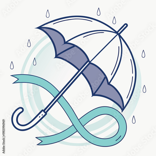 Creative umbrella icon integrated with an infinity loop symbolizing continuous protection and long-term security. Ideal for insurance, finance, and modern branding concepts.