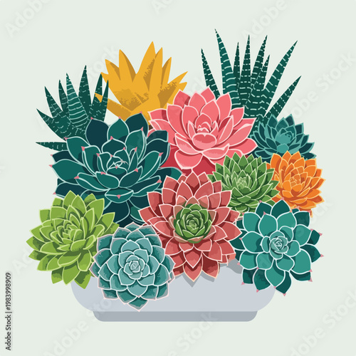 Colorful succulents in a pot.