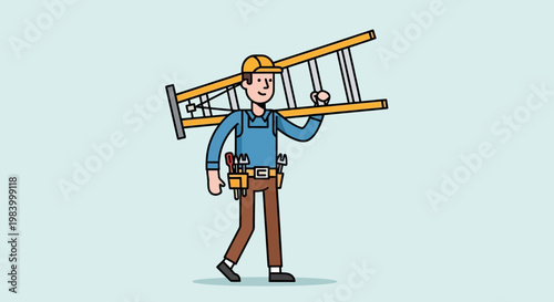 Cartoon man carrying a ladder.