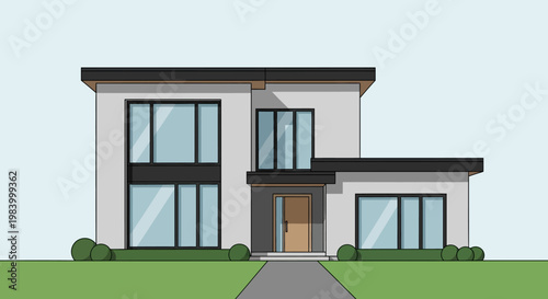 Modern Two Story Residential House Exterior.