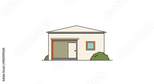 Small house with a garage door.
