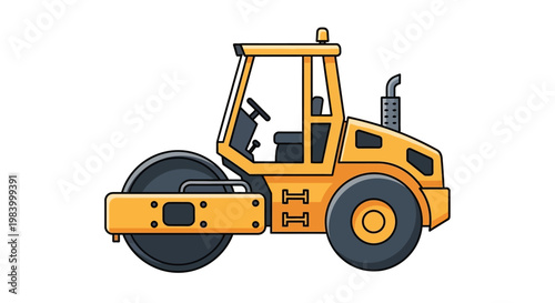 Yellow Road Roller Construction Vehicle.