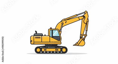 Yellow excavator machine with arm.