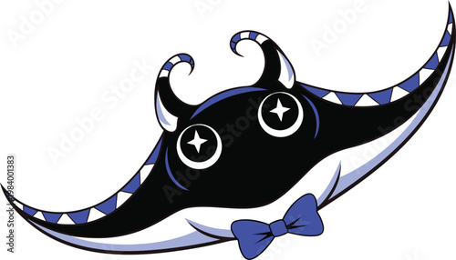 playful bowtie stingray mascot vector illustration