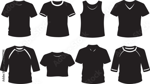 Versatile clothing template set with blank t shirt silhouette mockup styles